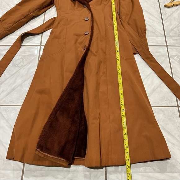 Vintage 60/70s Bonders Orange Fur Hood Trench Coat Button Belted Size S retro - Picture 12 of 14